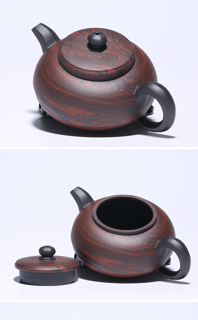 廠(chǎng)家批發(fā)宜興黃龍山原礦陳腐老紫泥紫砂壺 全手工福臨茶壺絞泥壺